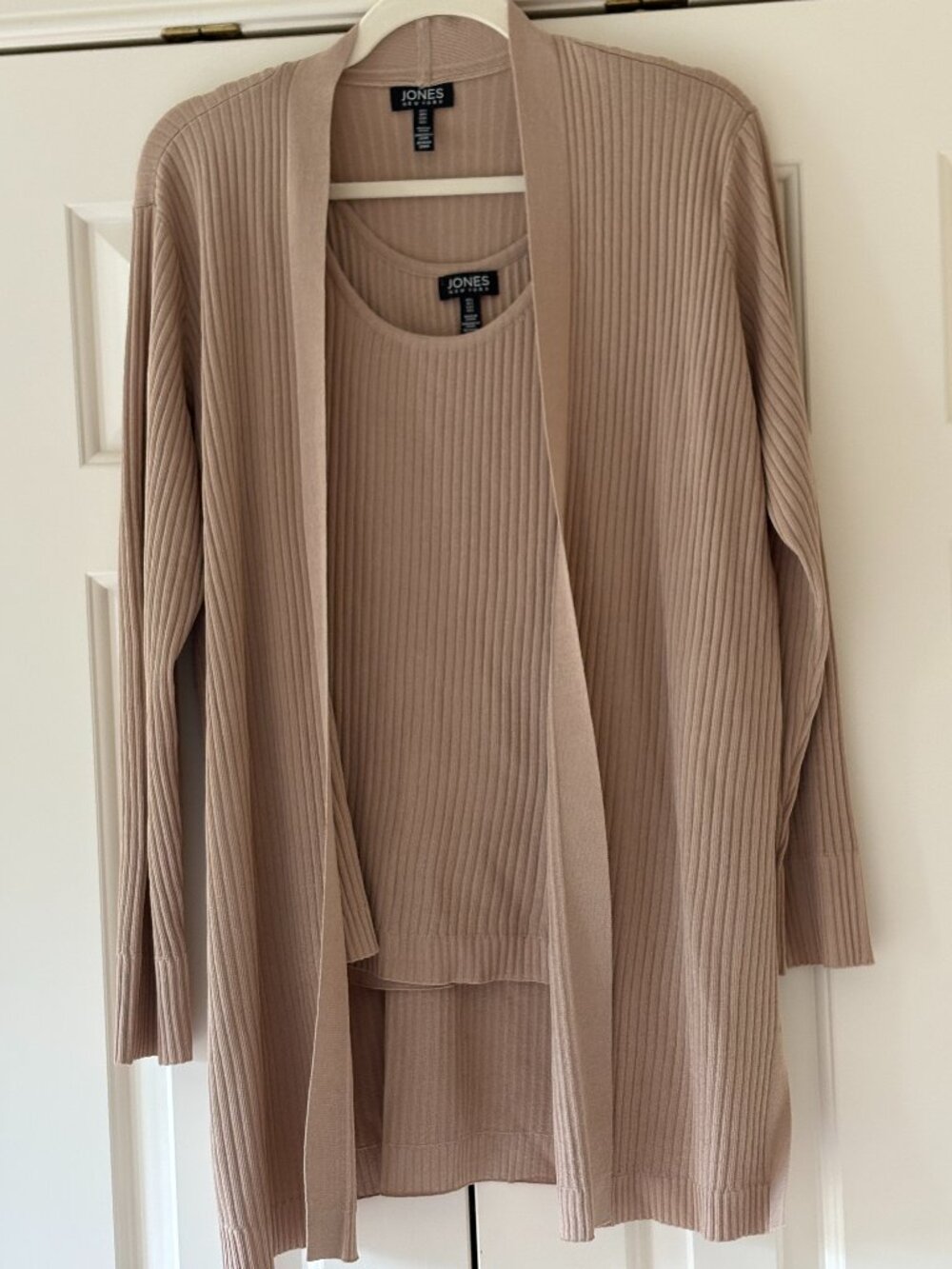 NWOT Jones New York Open Front Caramel Sutton Cardigan Set w/ Matching Tank Sz L